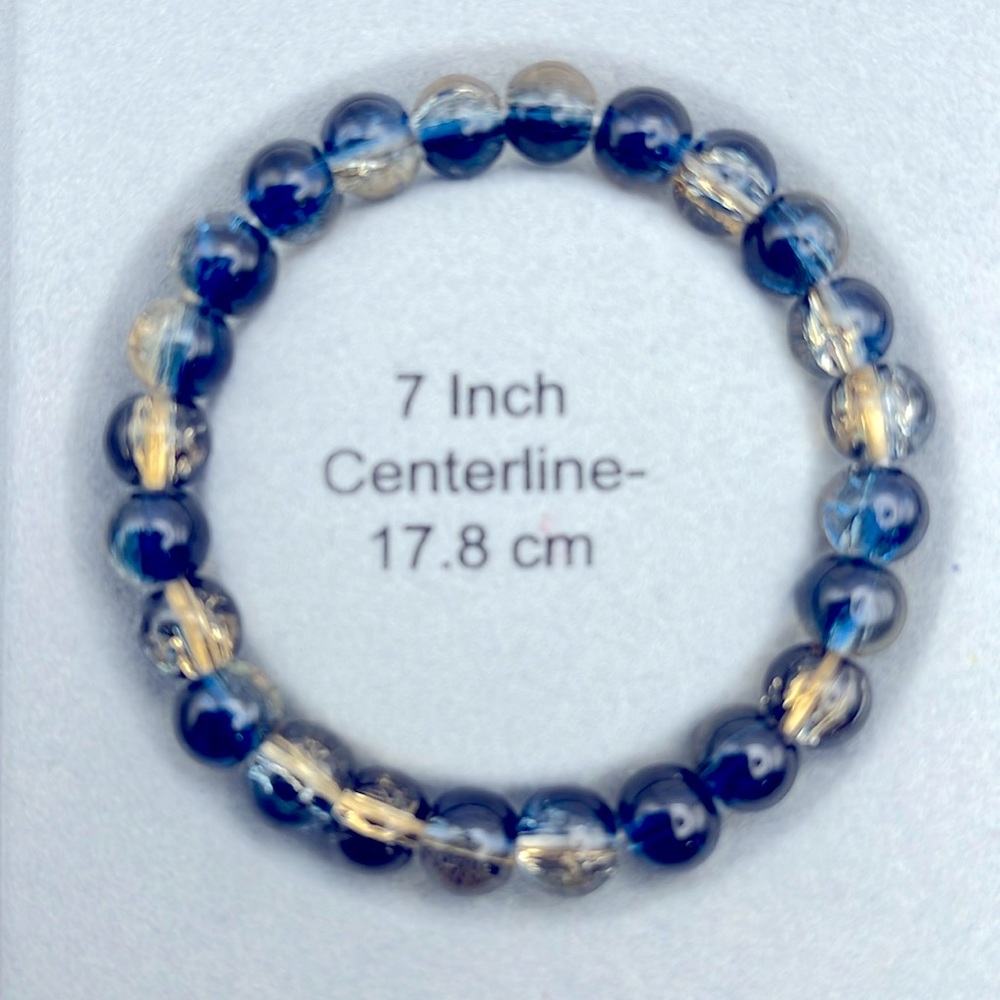 BOHO STYLE GRADIENT GLASS BEADS BRACELET STRETCHABLE DARK BLUE YELLOW - Picture 2 of 3